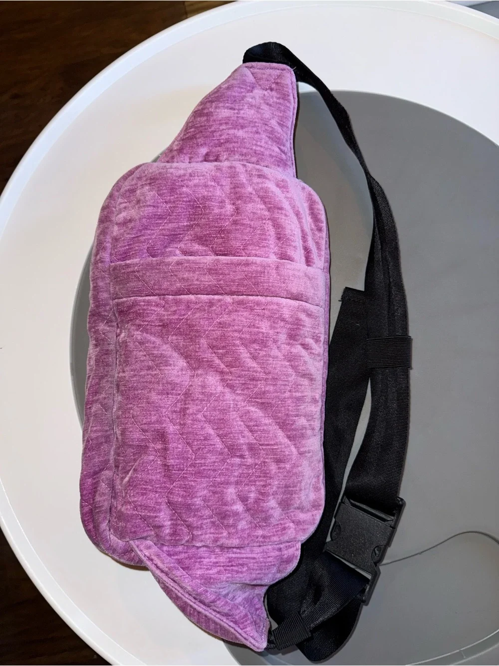 The Pack, Orchid, Plush purple-Pink Velvet Crossbody Belt Bag with Black Strap